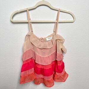 Storia Ruffle Tiered Tank Top Ombre Pink Coral Sheer Chiffon Size Small